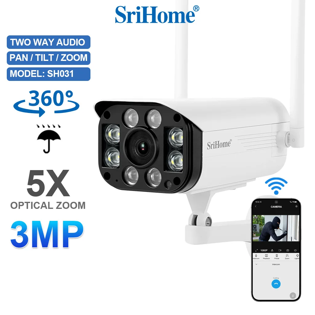 SriHome SH031 3-мегапиксельная PTZ-камера безопасности с 5-кратным цифровым зумом, камера наблюдения, уличная камера с искусственным интеллектом, Wi-Fi, IP-камера ночного видения
SriHome SH031 3-мегапиксельная PTZ-камера безопасности с 5-кратным цифровым зумом, камера наблюдения, уличная камера с искусственным интеллектом, Wi-Fi, IP-камера ночного видения