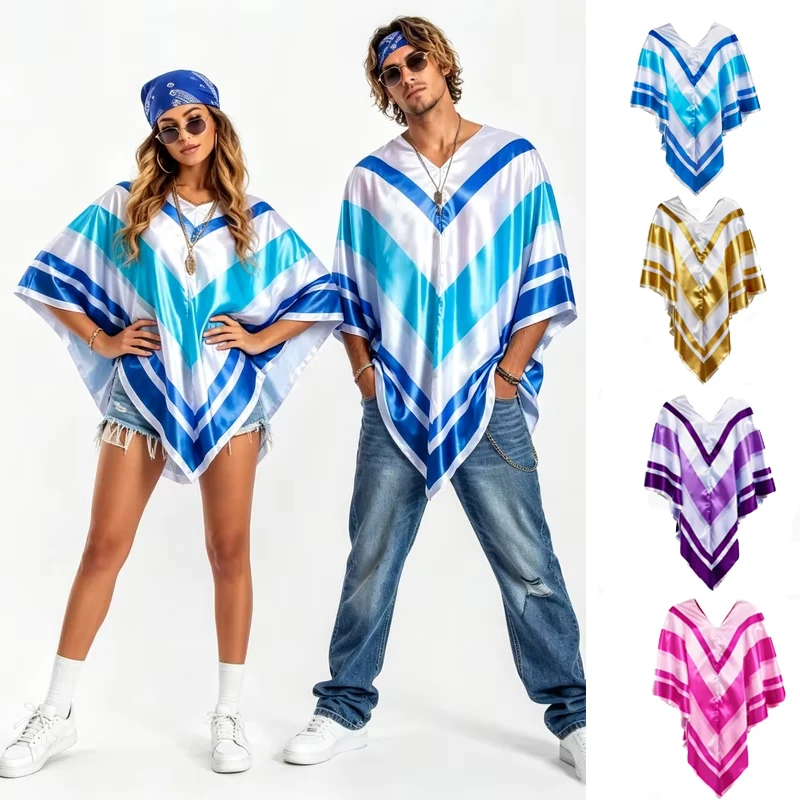 1980s Retro Disco Costume Cape for Women Men Blue Yellow Gradient Striped Satin Poncho Halloween 70s 80s Hippie Cosplay Cloak
1980s Retro Disco Costume Cape for Women Men Blue Yellow Gradient Striped Satin Poncho Halloween 70s 80s Hippie Cosplay Cloak