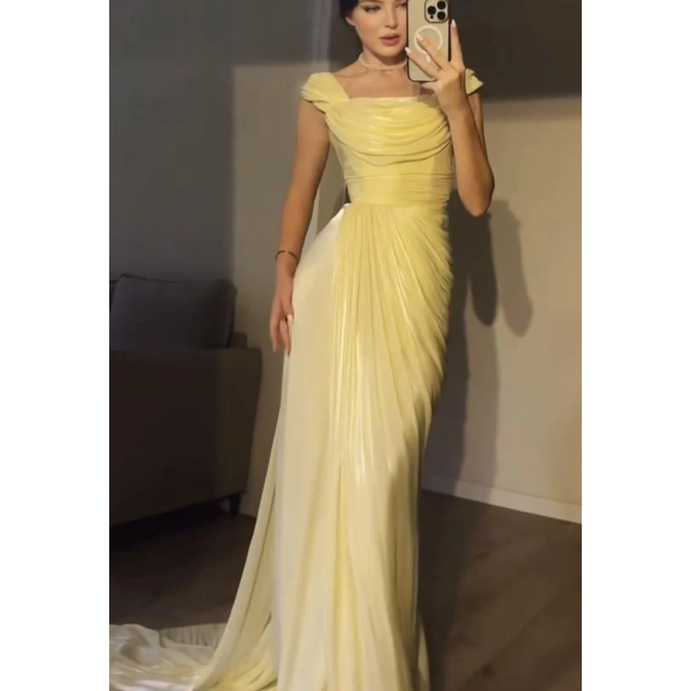 Custom Made Yellow Square Collar Chiffon Pleated Evening Dress Sheath Floor Length Backless Prom Party Gown Vestidos de novia
Custom Made Yellow Square Collar Chiffon Pleated Evening Dress Sheath Floor Length Backless Prom Party Gown Vestidos de novia