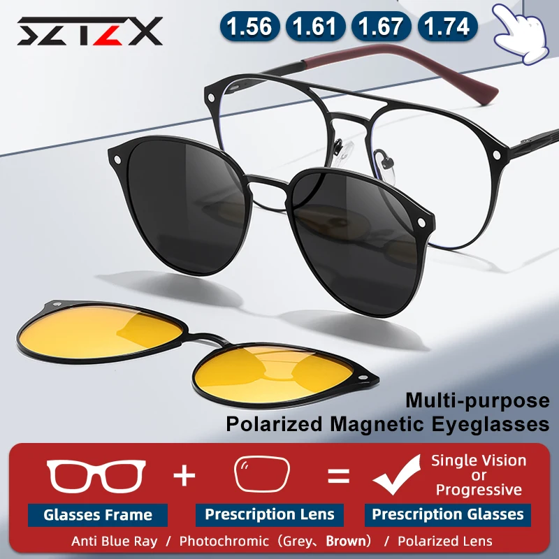 SZTZX Men Magnet Clip on 3-in-1 Polarized Sunglasses Fashions Pilots Myopia Prescription Glasses Anti Blue Ray Reading Eyewear
SZTZX Men Magnet Clip on 3-in-1 Polarized Sunglasses Fashions Pilots Myopia Prescription Glasses Anti Blue Ray Reading Eyewear