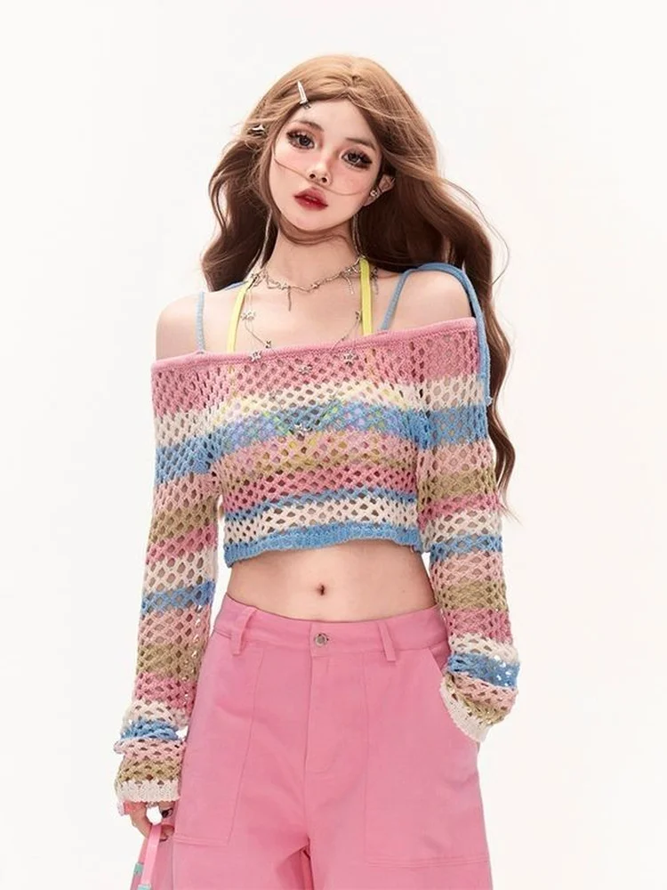 Dopamine Hollow out Short Shoulder Women's Knitted Top Summer New Style Beach Outfit Embroidered See through Cover up Shirt
Dopamine Hollow out Short Shoulder Women's Knitted Top Summer New Style Beach Outfit Embroidered See through Cover up Shirt