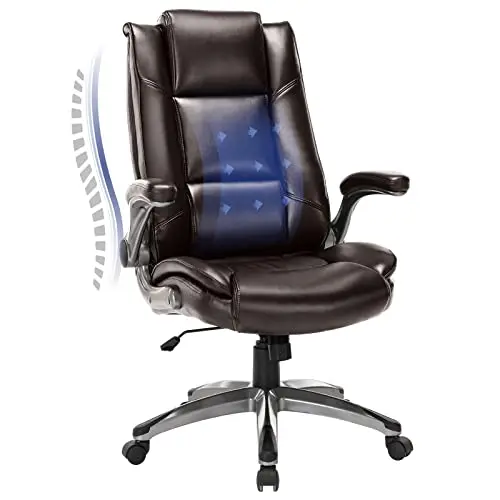 Brown High-Back Bonded Leather Office Chair With Padded Flip-Up Arms, Adjustable Tilt Lock, Swivel Base And Ergonomic Support
Brown High-Back Bonded Leather Office Chair With Padded Flip-Up Arms, Adjustable Tilt Lock, Swivel Base And Ergonomic Support