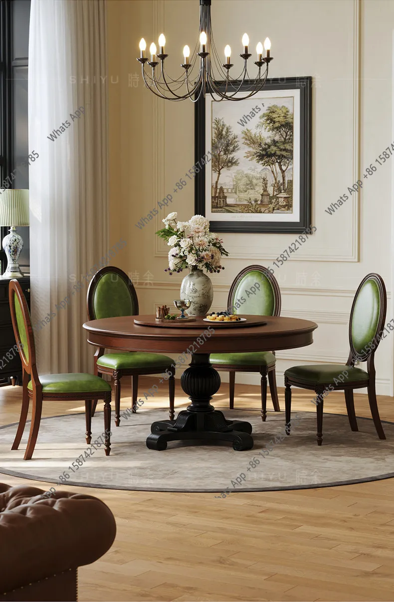 Medieval solid wood dining table French round eating table size apartment French Nanyang retro
Medieval solid wood dining table French round eating table size apartment French Nanyang retro