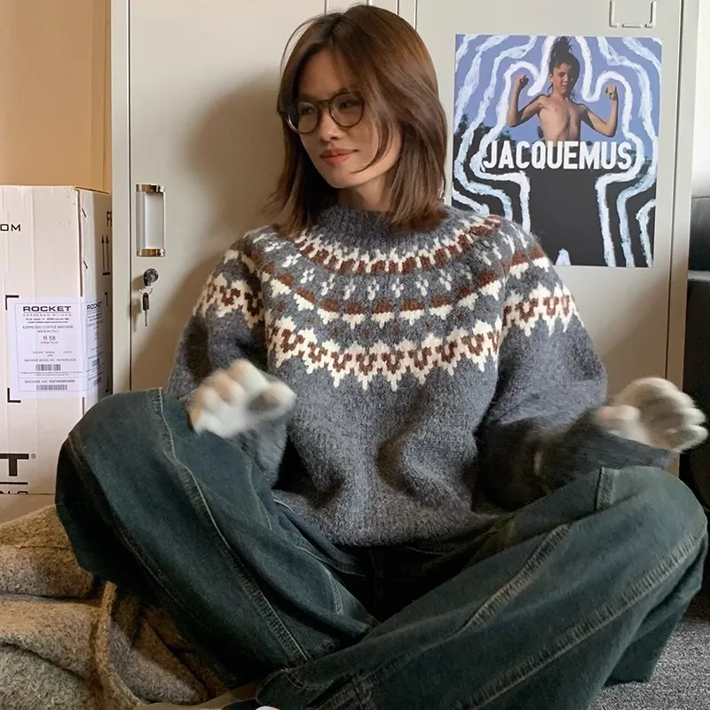 Винтажный свободный повседневный свитер Fair Lsland для женщин на осень/зиму, ленивый стиль, толстый вязаный свитер контрастного цвета
Винтажный свободный повседневный свитер Fair Lsland для женщин на осень/зиму, ленивый стиль, толстый вязаный свитер контрастного цвета