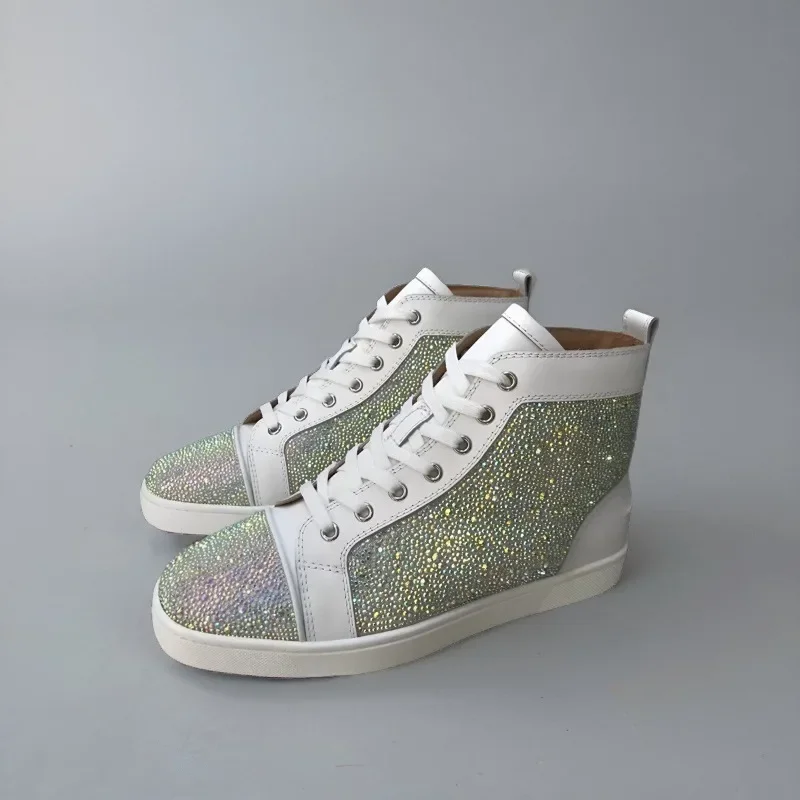 Fashion Women Luxury High Top Red Bottom Shoes for Men Trainers Spiked White Genuine Leather Color Crystal Rivets Flats Sneaker
Fashion Women Luxury High Top Red Bottom Shoes for Men Trainers Spiked White Genuine Leather Color Crystal Rivets Flats Sneaker