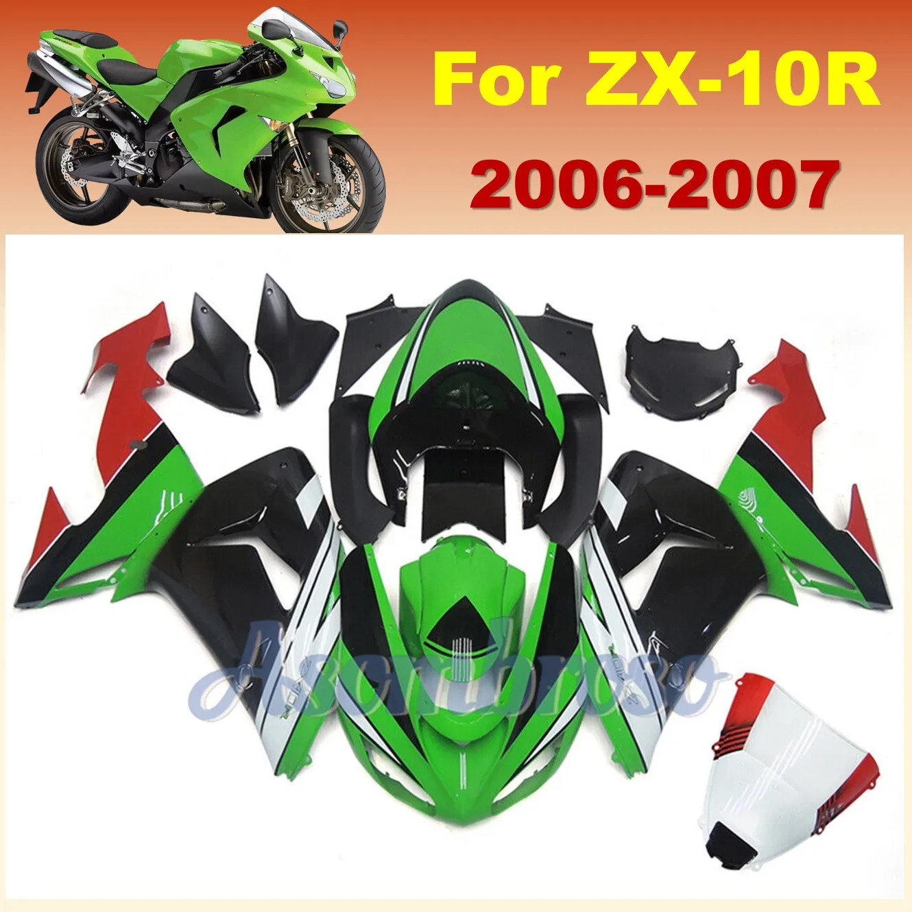 Green Black Fairing Kit for Kawasaki Ninja ZX-10R 2006 2007 ZX1000 ZX10R zx 10r New ABS Plastic Injection Fairings set
Green Black Fairing Kit for Kawasaki Ninja ZX-10R 2006 2007 ZX1000 ZX10R zx 10r New ABS Plastic Injection Fairings set