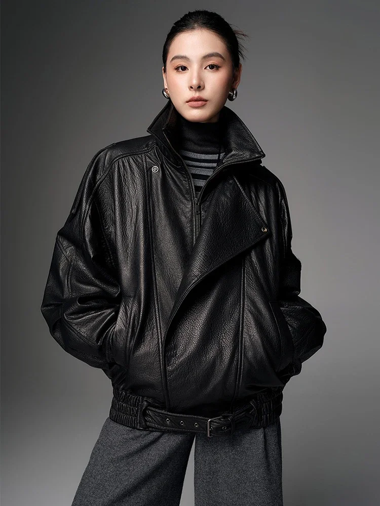 Casual Black Genuine Leather Motorcycle Jackets for Women Autumn Winter High-end Simple Vintage Loose Bubble Real Sheepskin Coat
Casual Black Genuine Leather Motorcycle Jackets for Women Autumn Winter High-end Simple Vintage Loose Bubble Real Sheepskin Coat
