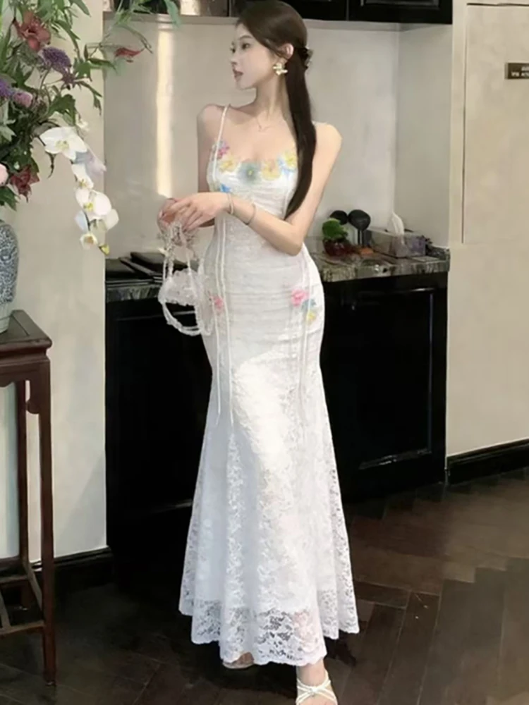Summer White Lace Jacqaurd Chic Floral Sling Long Dress Women Korean Elegant Dress Gown 2026 Vintage Bodycon Luxury Night Dress
Summer White Lace Jacqaurd Chic Floral Sling Long Dress Women Korean Elegant Dress Gown 2026 Vintage Bodycon Luxury Night Dress