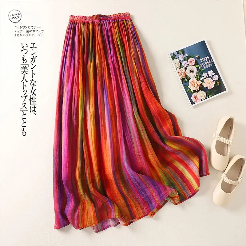 Women in Summer Fashionable Casual Skirt Retro Color Strips Colored Cotton and Linen A-line Long Skirt
Women in Summer Fashionable Casual Skirt Retro Color Strips Colored Cotton and Linen A-line Long Skirt