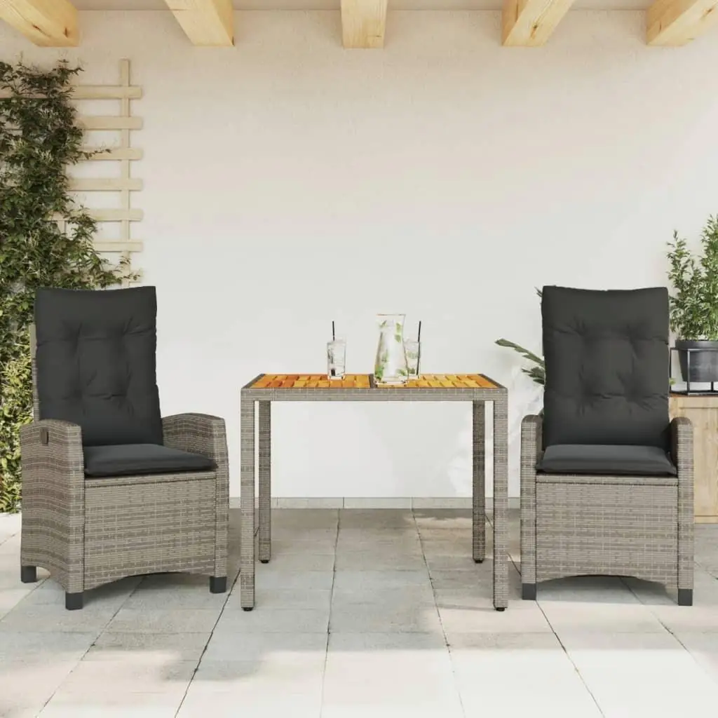 Gray Poly Rattan 3 Piece Outdoor Patio Dining Set with Cushions Stylish Garden Furniture
Gray Poly Rattan 3 Piece Outdoor Patio Dining Set with Cushions Stylish Garden Furniture