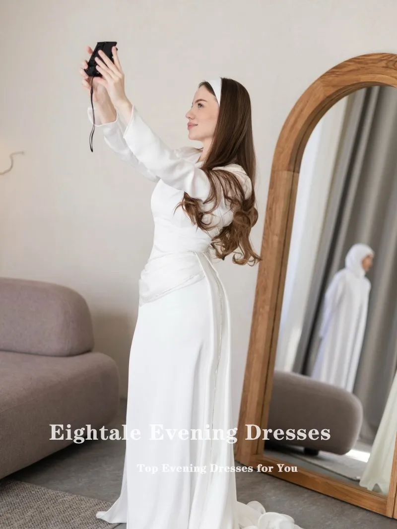 Eightale Arabic Wedding Dress Customized Ivory Long Sleeves V-Neck Bridal Gown Satin Muslim Mermaid Bride Party Dress
Eightale Arabic Wedding Dress Customized Ivory Long Sleeves V-Neck Bridal Gown Satin Muslim Mermaid Bride Party Dress