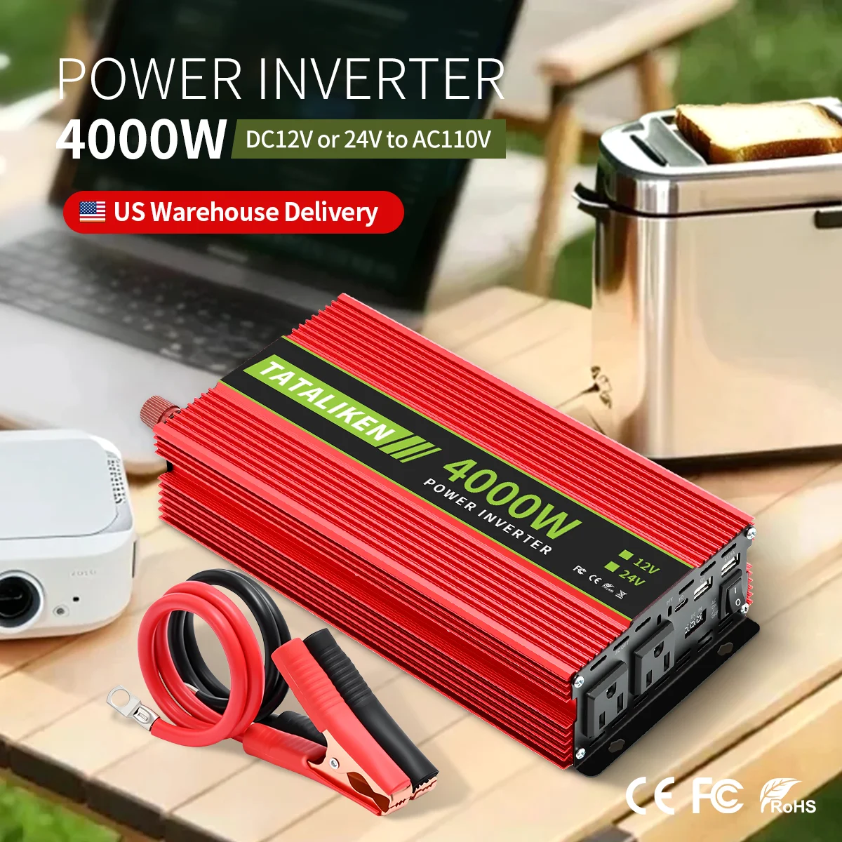 4000W Vehicle-Mounted Power Converter Inverter Output 110V 60HZ with TYPE-C Interface and LCD Display Solar Inverter
4000W Vehicle-Mounted Power Converter Inverter Output 110V 60HZ with TYPE-C Interface and LCD Display Solar Inverter
