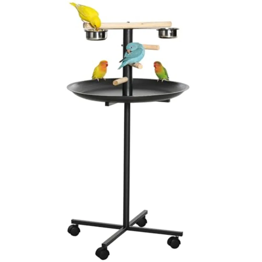 Bird Play Stand, Portable Parrot Perch, Bird Feeder Station, with Four Wheels, Stainless Steel Feeding Bowls, Round Tray, Grey
Bird Play Stand, Portable Parrot Perch, Bird Feeder Station, with Four Wheels, Stainless Steel Feeding Bowls, Round Tray, Grey
