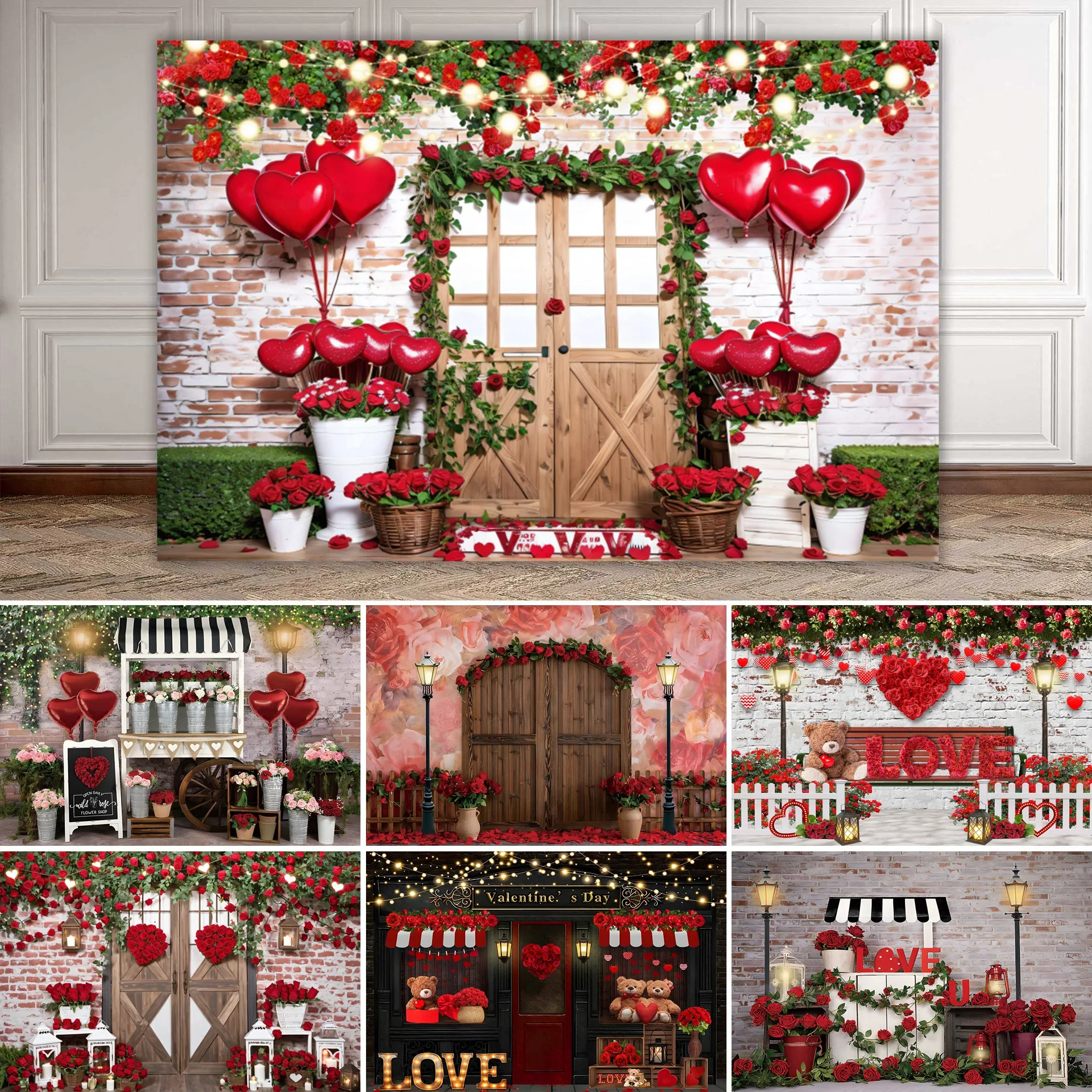 Valentine's Day Rose Flower Shop Brick Wall Photography Backdrop Love Heart Balloons Wedding Bride Portrait Photocall Background
Valentine's Day Rose Flower Shop Brick Wall Photography Backdrop Love Heart Balloons Wedding Bride Portrait Photocall Background