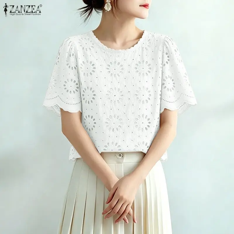 ZANZEA Summer Bohemain Holiday Blouse Women Elegant Hollow Out Short Sleeve Tops O Neck Blusas Casual Patchwork Work Shirt 2026
ZANZEA Summer Bohemain Holiday Blouse Women Elegant Hollow Out Short Sleeve Tops O Neck Blusas Casual Patchwork Work Shirt 2026
