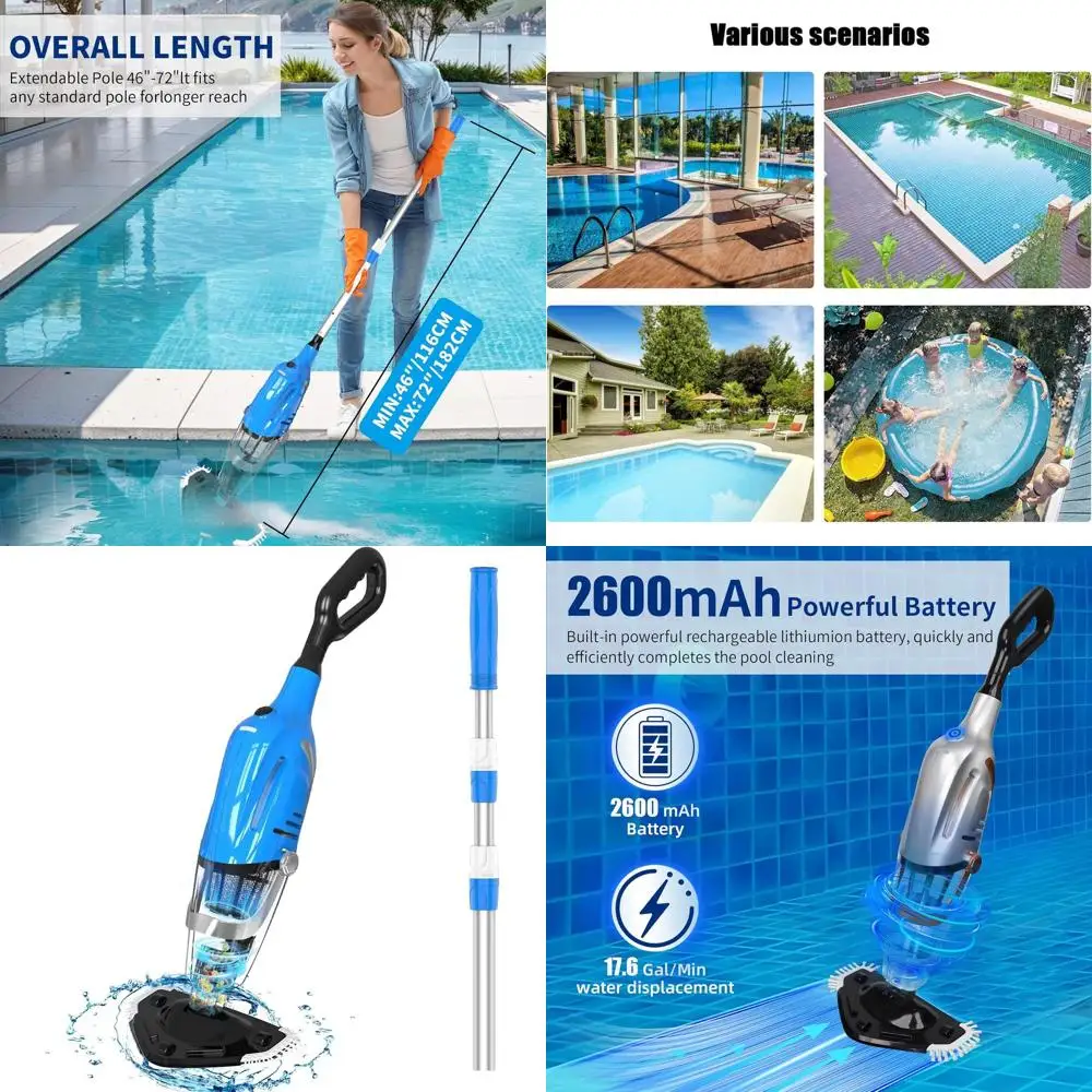 Ручной перезаряжаемый пылесос для бассейнов, для наземных и встраиваемых бассейнов, мощность всасывания 18,5 галлонов в минуту, время работы 80 минут.
Ручной перезаряжаемый пылесос для бассейнов, для наземных и встраиваемых бассейнов, мощность всасывания 18,5 галлонов в минуту, время работы 80 минут.