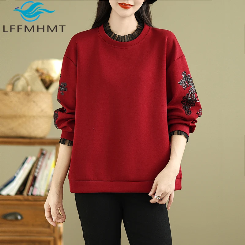 Lace Patchwork Sweatshirt for Women Winter Fall Fashion Long Sleeve Solid Color Loose Casual Red Pullovers New Year Gifts Female
Lace Patchwork Sweatshirt for Women Winter Fall Fashion Long Sleeve Solid Color Loose Casual Red Pullovers New Year Gifts Female