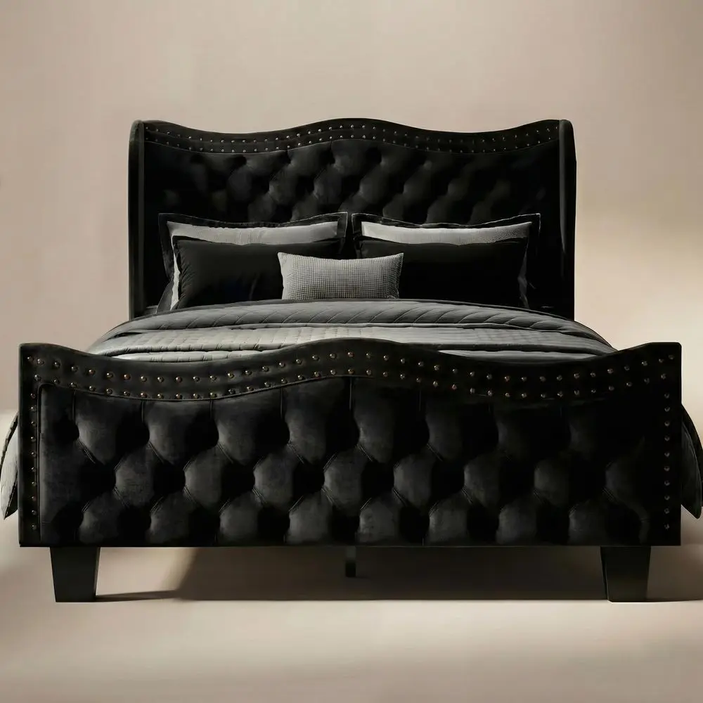 Size Bed Frame with Headboard and Footboard, Upholstered Platform Bed, with 50 Inch Tall Wingback Tufted Headboard, Jet Black V
Size Bed Frame with Headboard and Footboard, Upholstered Platform Bed, with 50 Inch Tall Wingback Tufted Headboard, Jet Black V