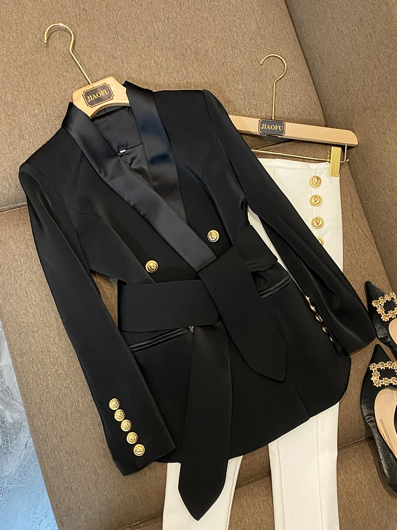 Double-breasted Office Lady Solid Blazer With Belt New Arrival European Style Quality Women Coat Shawl Collar
Double-breasted Office Lady Solid Blazer With Belt New Arrival European Style Quality Women Coat Shawl Collar