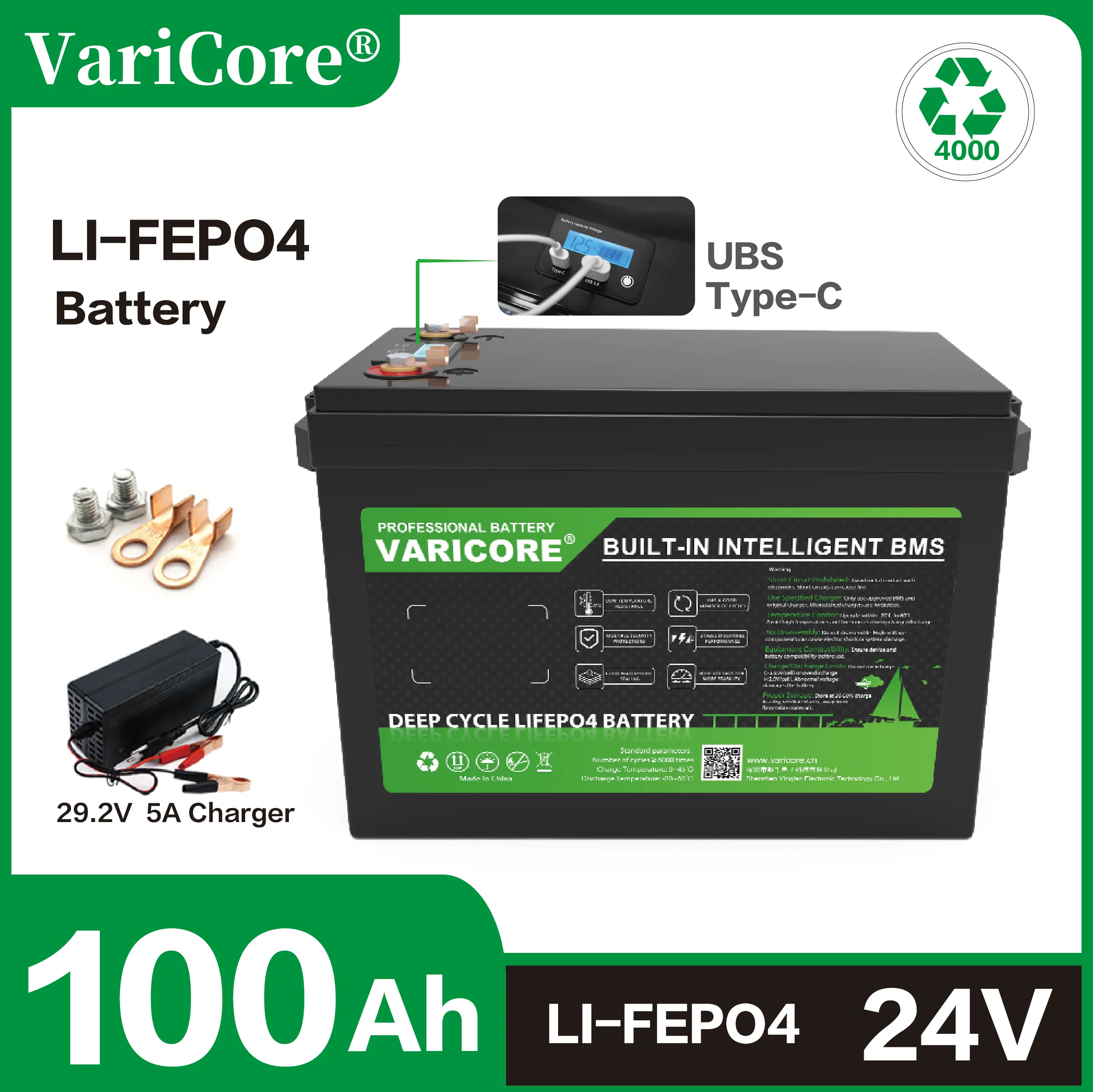 VariCore-LiFePO4 battery 100Ah/24V/solar storage/large capacity/household energy storage/battery energy storage equipment
VariCore-LiFePO4 battery 100Ah/24V/solar storage/large capacity/household energy storage/battery energy storage equipment