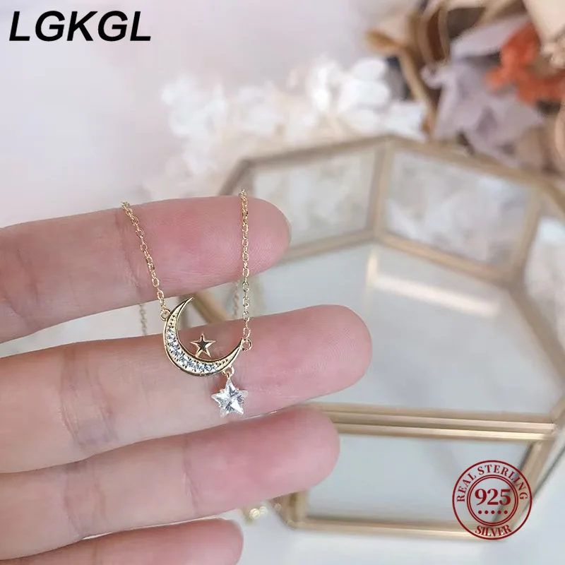 LGKGL S925 Sterling Silver Star Moon Necklace for Women with Micro-Paved Zircon Diamond Pendant Clavicle Chain Jewelry Accessory
LGKGL S925 Sterling Silver Star Moon Necklace for Women with Micro-Paved Zircon Diamond Pendant Clavicle Chain Jewelry Accessory