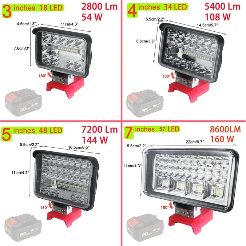 Car LED Work Lights Flashlights Electric Torch Spotlight For Devon 18V Li-ion Battery High Low Beam Control Portable Table Lamp
Car LED Work Lights Flashlights Electric Torch Spotlight For Devon 18V Li-ion Battery High Low Beam Control Portable Table Lamp