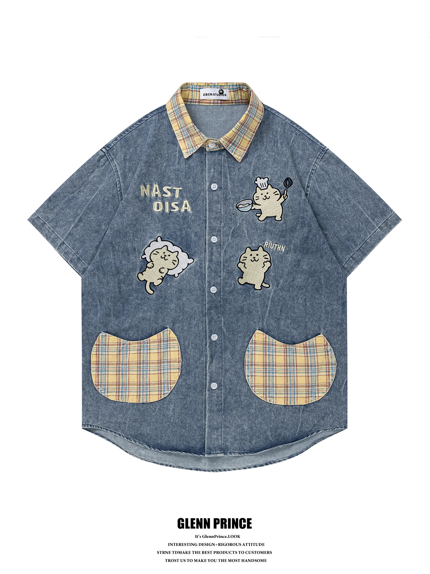 GPstudio American Retro Embroidery Patchwork Washed Denim Men's Summer Design Short Sleeve Shirt Cotton Polyester Blend
GPstudio American Retro Embroidery Patchwork Washed Denim Men's Summer Design Short Sleeve Shirt Cotton Polyester Blend