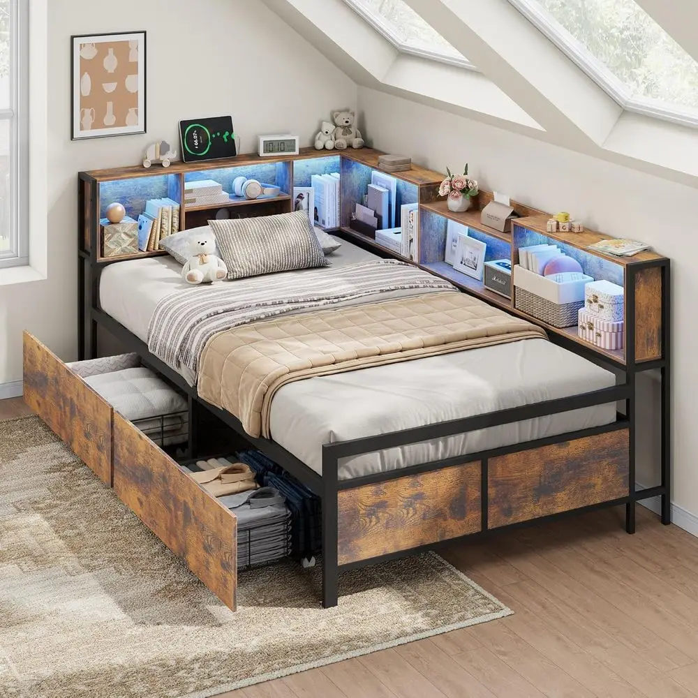 Twin Bed with Charging Station, LED Lights, 8 Storage Cabinets & 2 Drawers, Ideal for Small Spaces, Kids, Teens, and Burnt Wood
Twin Bed with Charging Station, LED Lights, 8 Storage Cabinets & 2 Drawers, Ideal for Small Spaces, Kids, Teens, and Burnt Wood
