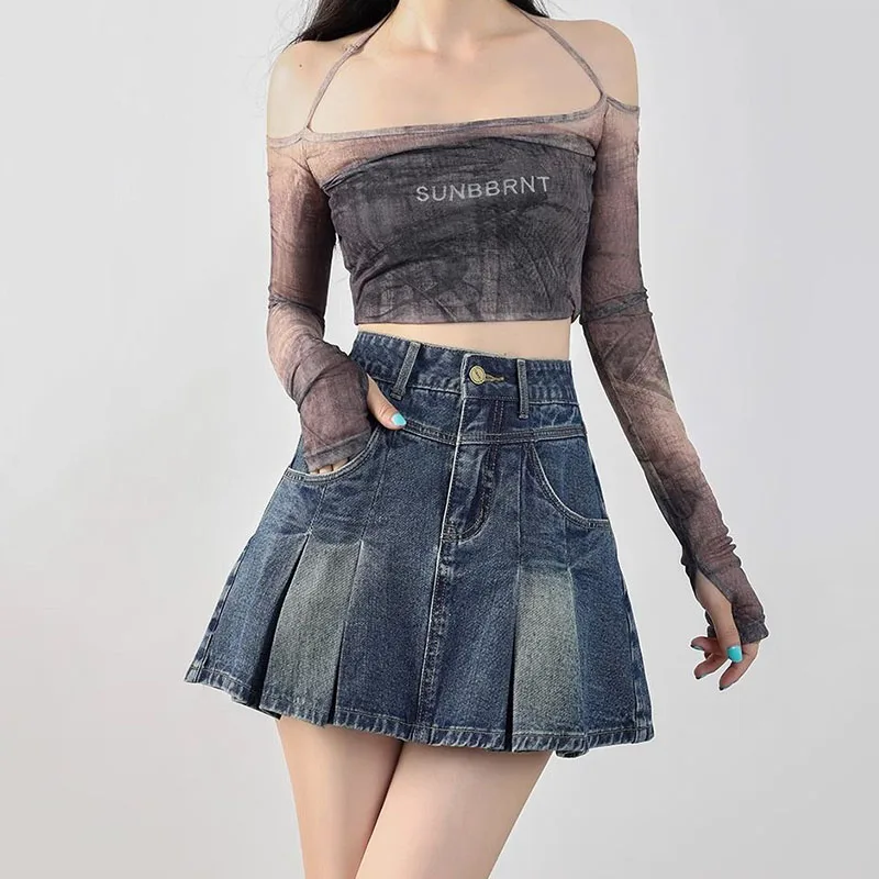 Vintage Pleated Denim Skirt Women Summer 2025 New High Waist A Line Pocket Blue Mini Skirts Girls Casual Short Saia Female
Vintage Pleated Denim Skirt Women Summer 2025 New High Waist A Line Pocket Blue Mini Skirts Girls Casual Short Saia Female