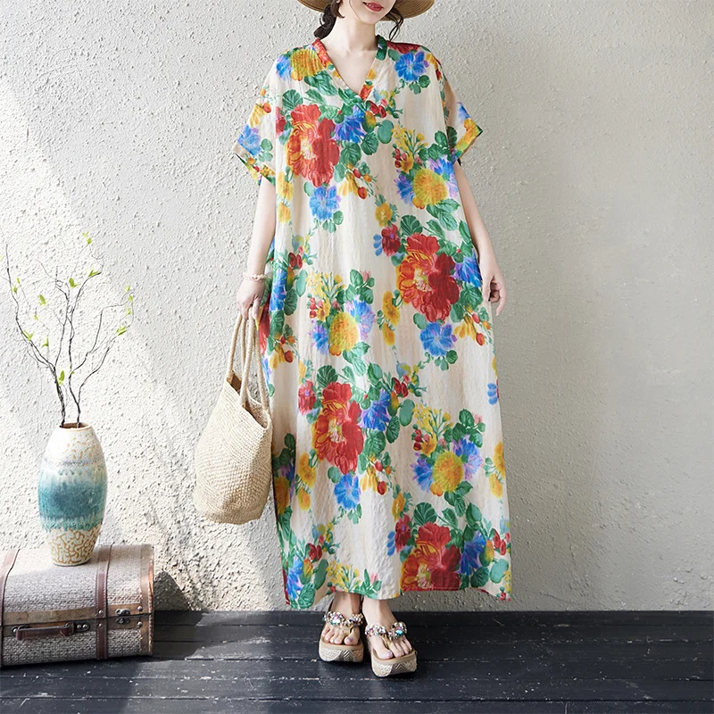 Summer New Loose Cotton Linen V-Neck Long Beach Skirt Artistic Women's Robe Thin Cotton Floral Print Holiday Style Citywalk D...
Summer New Loose Cotton Linen V-Neck Long Beach Skirt Artistic Women's Robe Thin Cotton Floral Print Holiday Style Citywalk D...