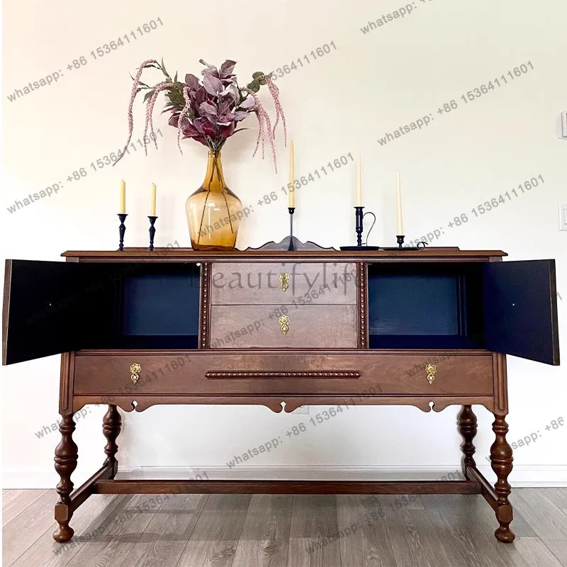 French retro carved entryway cabinet vintage living room wall-to-wall integrated sideboard
French retro carved entryway cabinet vintage living room wall-to-wall integrated sideboard