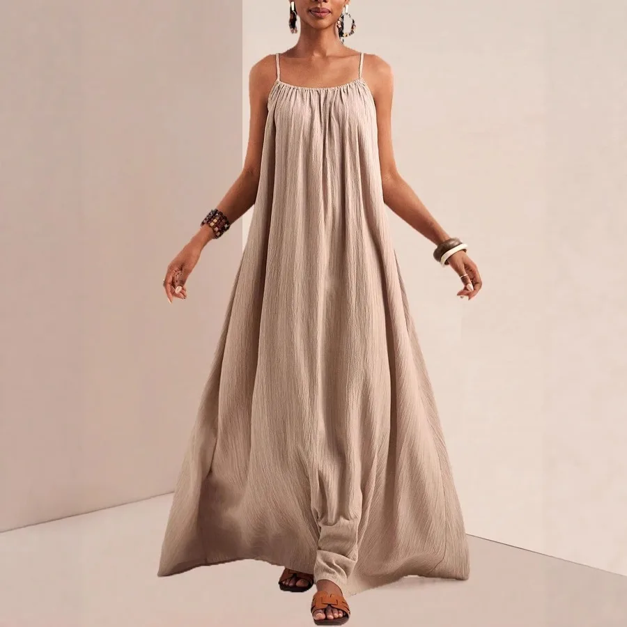 【New style】2026 summer new style elegant solid color suspender dress vacation style dress
【New style】2026 summer new style elegant solid color suspender dress vacation style dress
