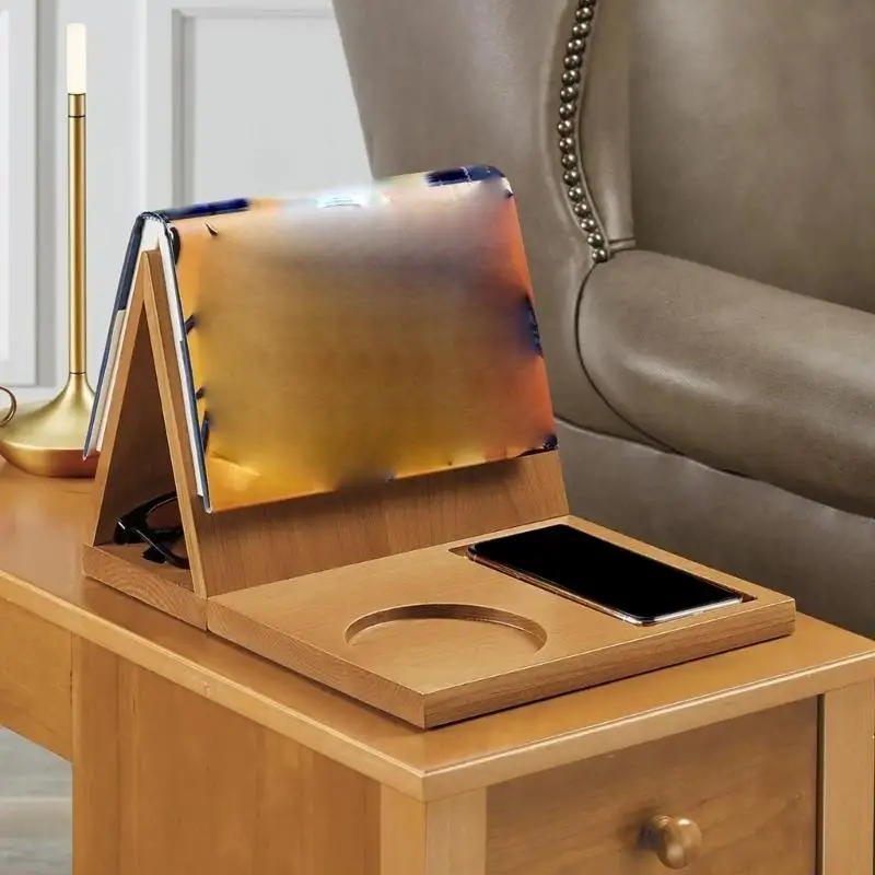 Triangular Wooden Book Stand with Drink Holder and Phone Slot Multifunctional Desktop Organiser for Office Home Reading
Triangular Wooden Book Stand with Drink Holder and Phone Slot Multifunctional Desktop Organiser for Office Home Reading