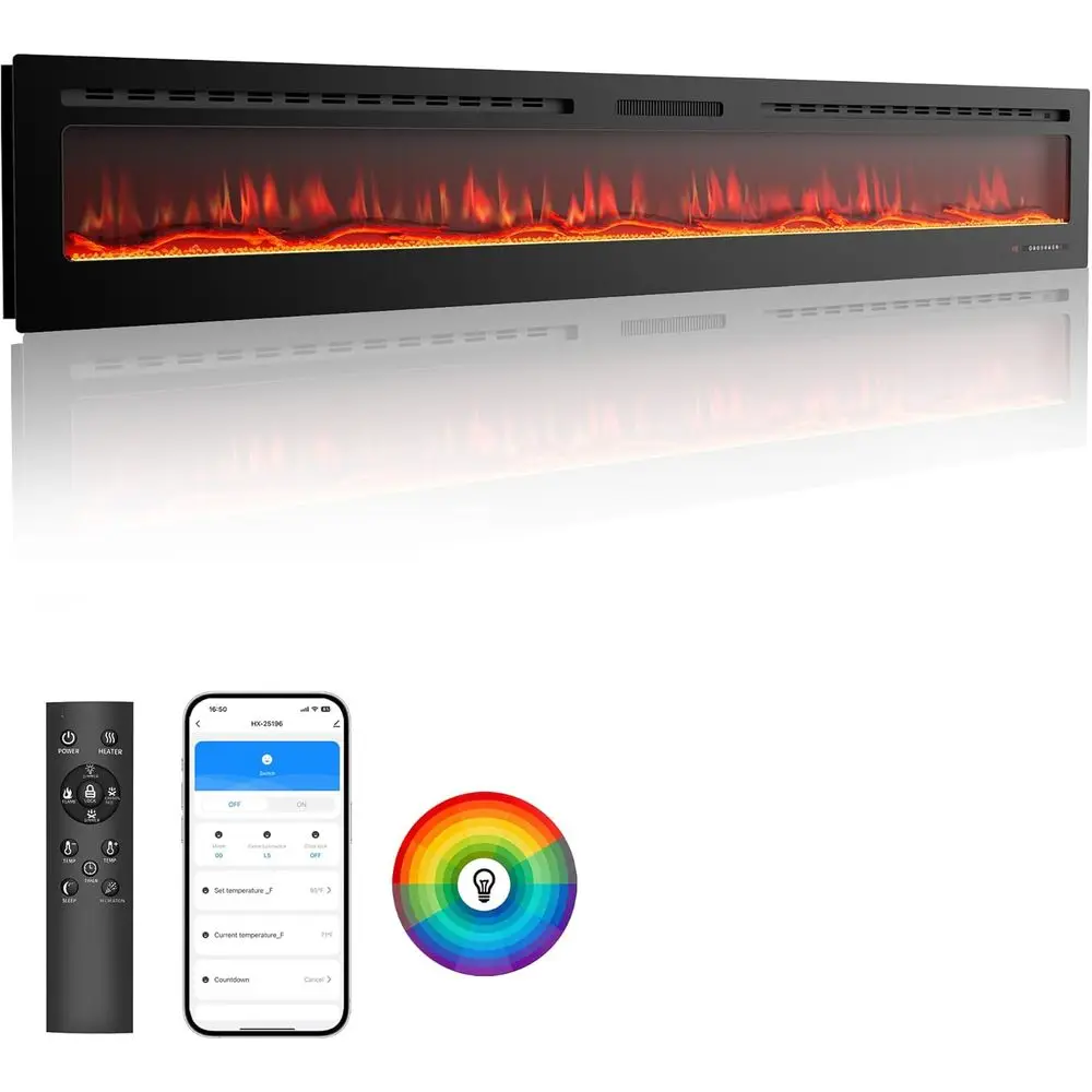 100 Wall-Mounted Smart Electric Fireplace, 750W/1500W, Ultra-Thin Design, Touch Screen, 12H Timer, 5 Flames, Crystal Glass
100 Wall-Mounted Smart Electric Fireplace, 750W/1500W, Ultra-Thin Design, Touch Screen, 12H Timer, 5 Flames, Crystal Glass