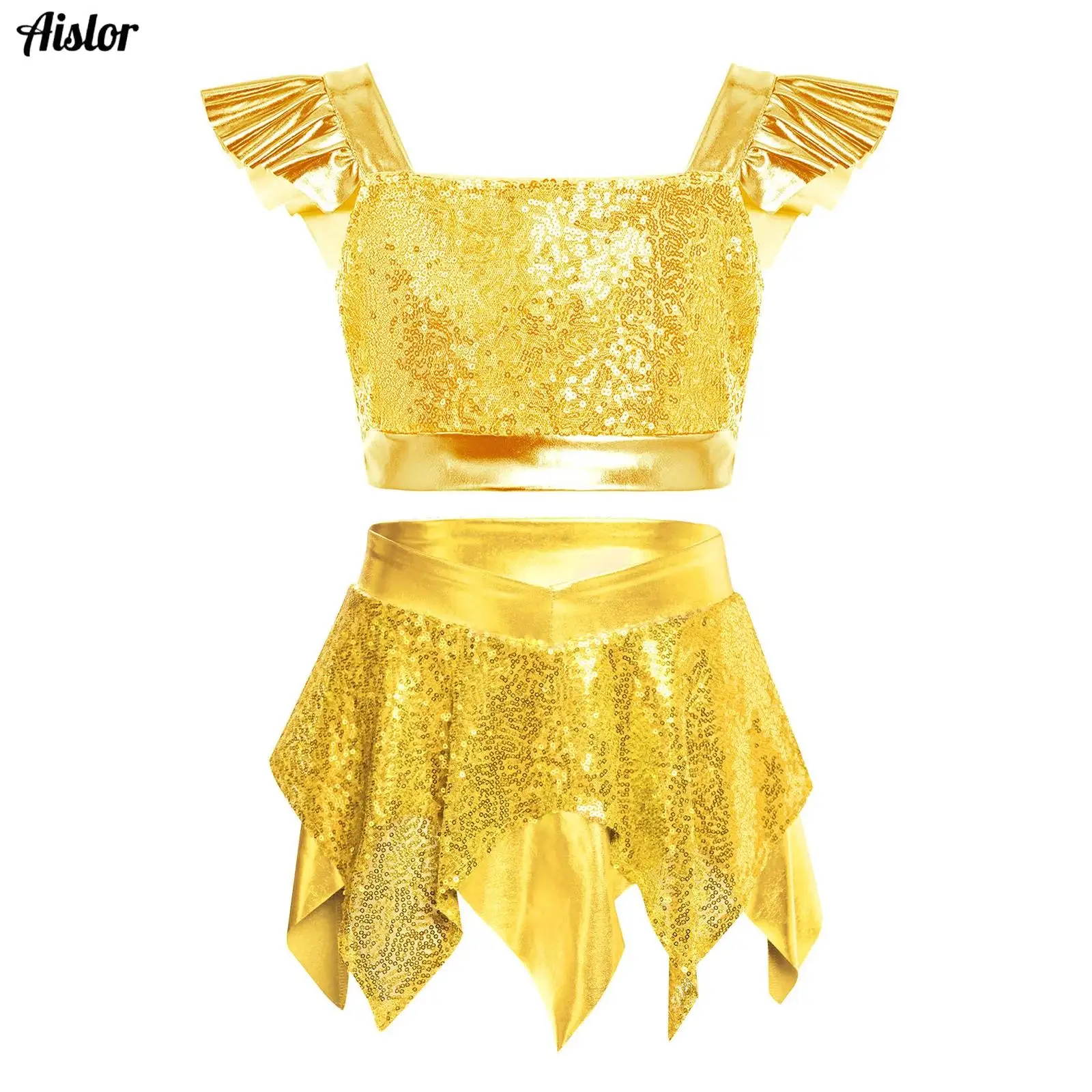 Kids Girls Sparkly Jazz Tango Latin Dance Performance Outfits Sleeveless Sequins Crop Top with Skirt Ballet Skating Dancewear
Kids Girls Sparkly Jazz Tango Latin Dance Performance Outfits Sleeveless Sequins Crop Top with Skirt Ballet Skating Dancewear
