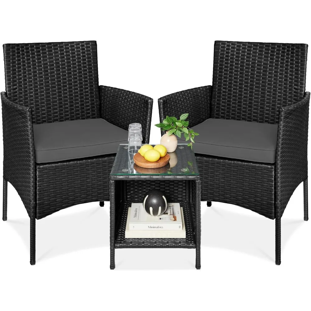 3-Piece Outdoor Wicker Conversation Bistro Set, Space Saving Patio Furniture for Garden w/Side Table
3-Piece Outdoor Wicker Conversation Bistro Set, Space Saving Patio Furniture for Garden w/Side Table