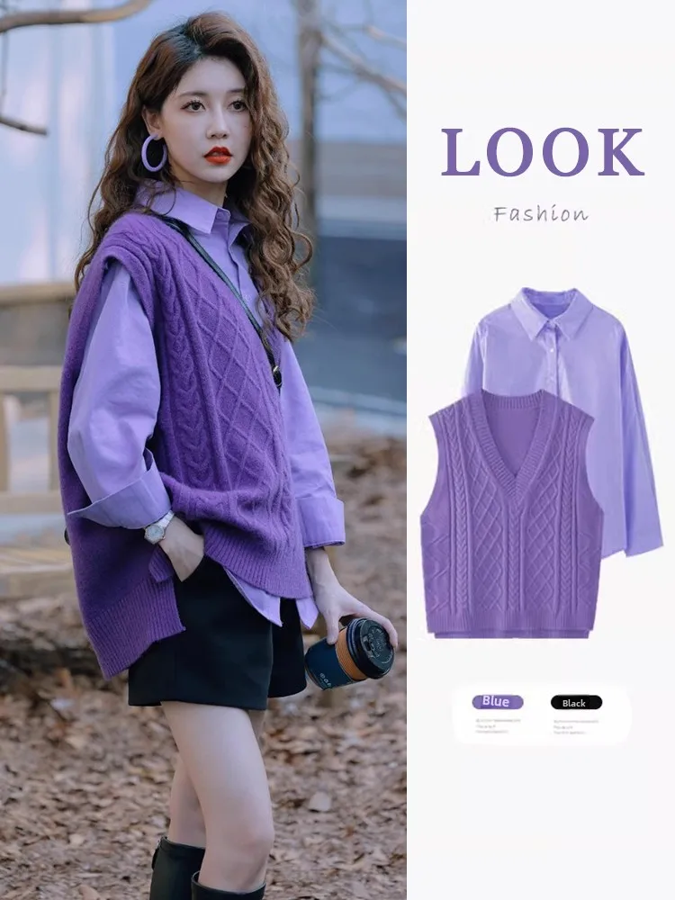 Purple Knitted Vest Shirt Two-Piece Set Women's 2026 New Spring Autumn High-End Feeling Elegance Layering Sweater Vest
Purple Knitted Vest Shirt Two-Piece Set Women's 2026 New Spring Autumn High-End Feeling Elegance Layering Sweater Vest