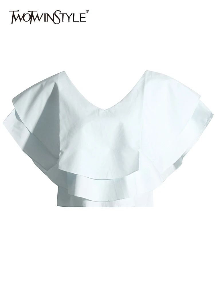 TWOTWINSTYLE Solid Off Shoulder Shirt For Women Slash Neck Short Sleeve Ruffle Trim Minimalsit Loose Blouses Female Clothes New
TWOTWINSTYLE Solid Off Shoulder Shirt For Women Slash Neck Short Sleeve Ruffle Trim Minimalsit Loose Blouses Female Clothes New