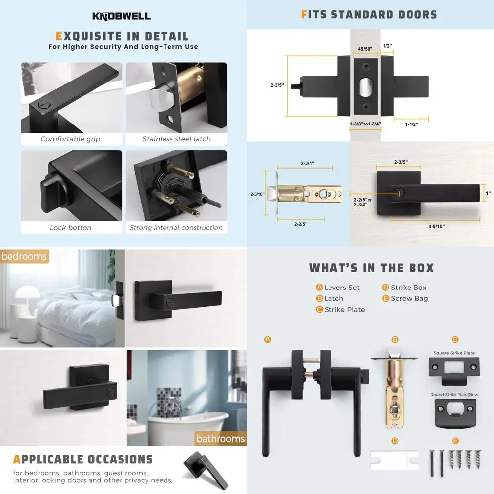 Matte Black Interior Door Handles with Lever Privacy, Suitable for Bedrooms and Bathrooms (Locking Mechanism, No Key Required)
Matte Black Interior Door Handles with Lever Privacy, Suitable for Bedrooms and Bathrooms (Locking Mechanism, No Key Required)