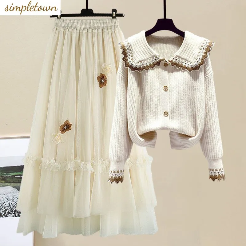 Oversized Women's Autumn Set 2023 New Age Reducing and Slim Knitted Sweater Mesh Half Skirt Two Piece Set
Oversized Women's Autumn Set 2023 New Age Reducing and Slim Knitted Sweater Mesh Half Skirt Two Piece Set