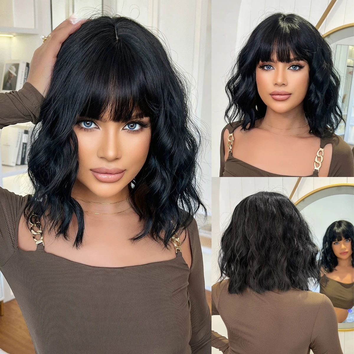 Short Synthetic Black Wavy with Bangs Natural Cosplay Curly Women Party Heat Resistant Fiber Wigs
Short Synthetic Black Wavy with Bangs Natural Cosplay Curly Women Party Heat Resistant Fiber Wigs