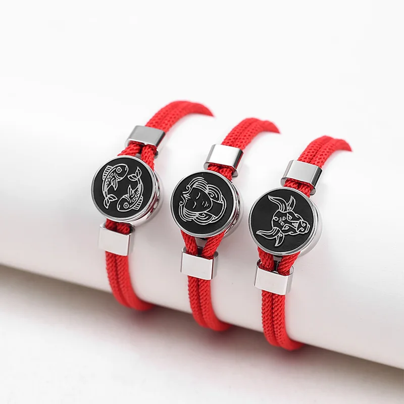 Europe and the United States twelve constellations stainless steel bracelet fashion personality handmade red rope braided couple
Europe and the United States twelve constellations stainless steel bracelet fashion personality handmade red rope braided couple