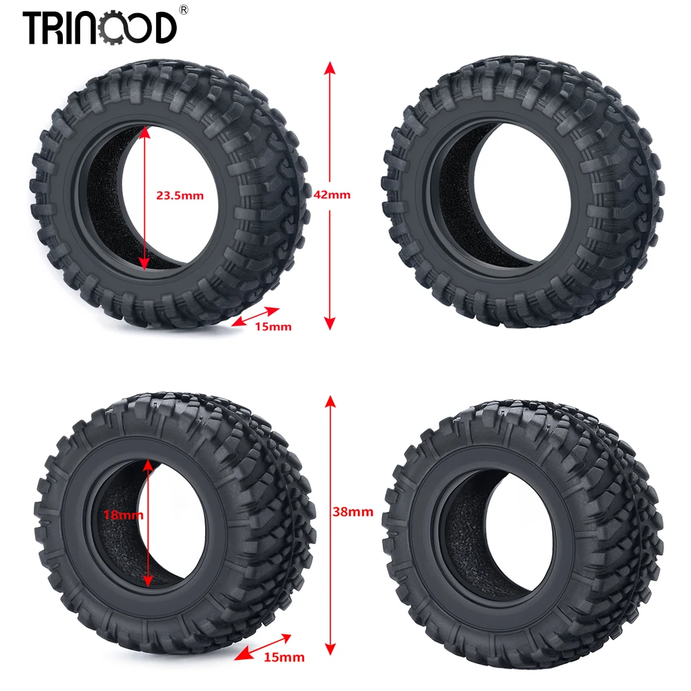 TRINOOD 4Pcs 38mm/42mm Soft Rubber Tires Wheel Tyres with Insert Foam for Kyosho Jimny 1/18 RC Crawler Car Truck Upgrade Parts
TRINOOD 4Pcs 38mm/42mm Soft Rubber Tires Wheel Tyres with Insert Foam for Kyosho Jimny 1/18 RC Crawler Car Truck Upgrade Parts