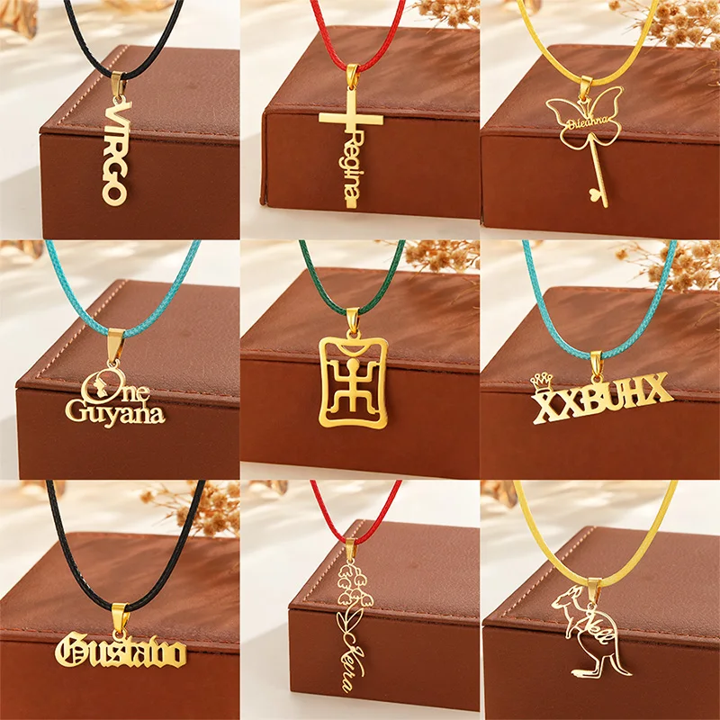 Auxauxme Multi-style Custom Name Necklace for Women Men Stainless Steel Personalized Colorful Leather Cord Chain Pendant Choker
Auxauxme Multi-style Custom Name Necklace for Women Men Stainless Steel Personalized Colorful Leather Cord Chain Pendant Choker