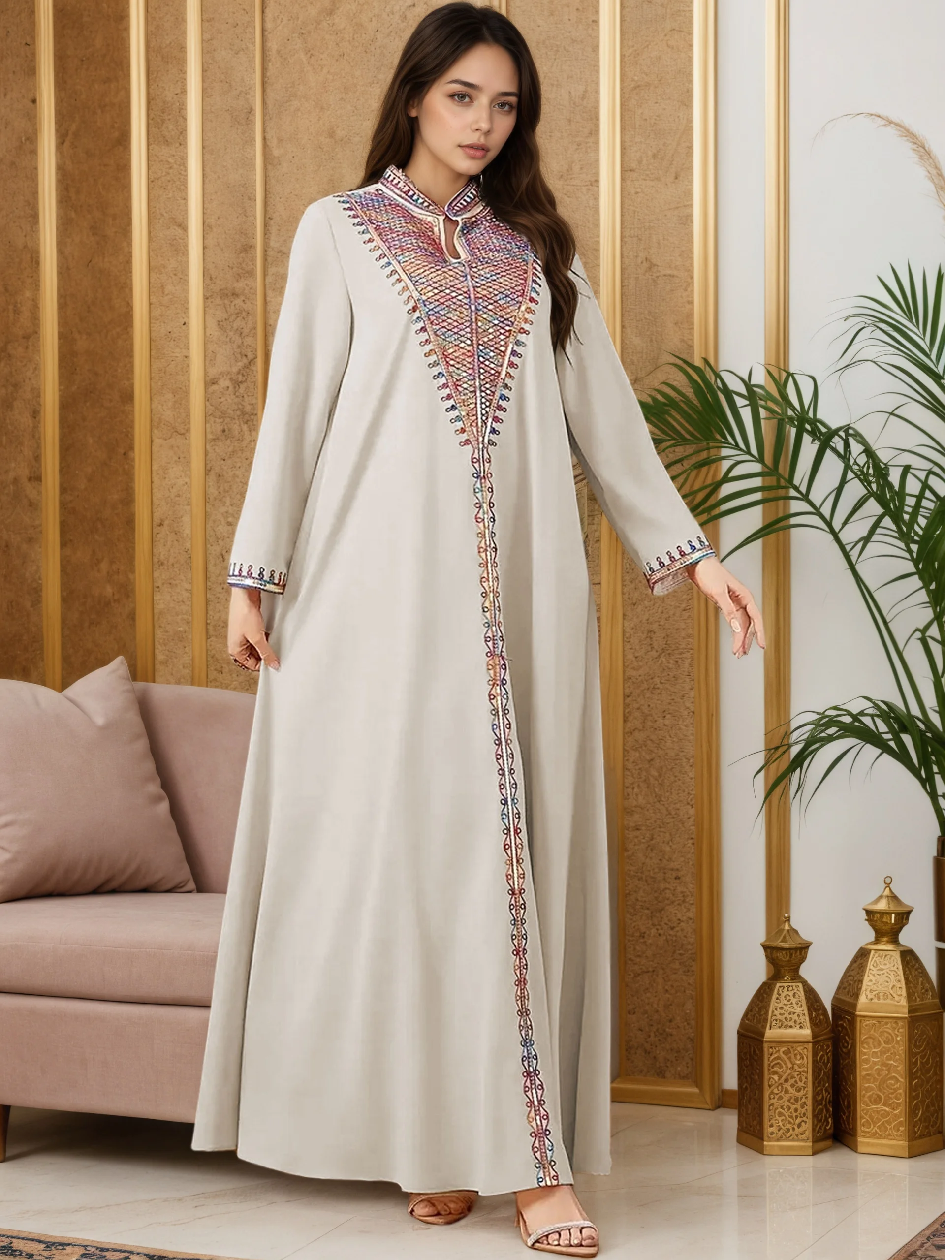 New Luxury Muslim Abaya Apricot with Elaborate Colorful Embroidery Sophisticated Modest Islam Outerwear for Dubai End Gatherings
New Luxury Muslim Abaya Apricot with Elaborate Colorful Embroidery Sophisticated Modest Islam Outerwear for Dubai End Gatherings