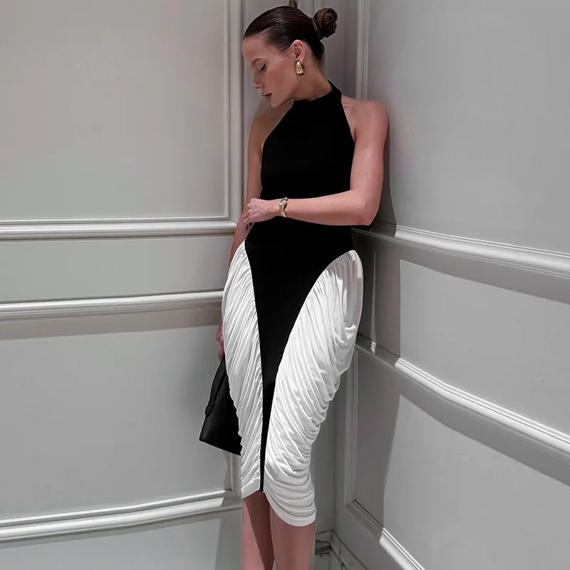 2025 Patchwork Sleeveless Split Maxi Dress Women Fashion Contrast Color Halter Backless Ruched Bodycon Club Party Long Dress
2025 Patchwork Sleeveless Split Maxi Dress Women Fashion Contrast Color Halter Backless Ruched Bodycon Club Party Long Dress