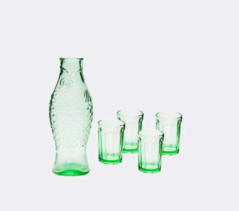 'Fish and Fish' carafe and set of four glasses, green
'Fish and Fish' carafe and set of four glasses, green