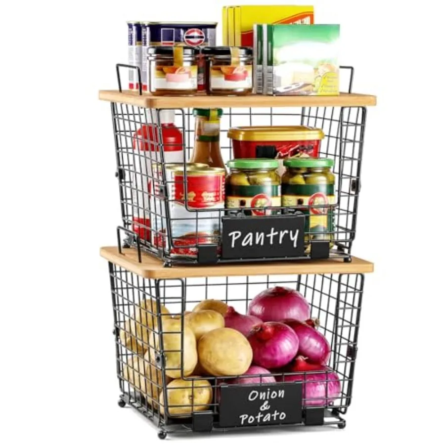 2 Set Large Stackable Wire Basket with Bamboo Tops and Tag- Pantry Organizer and Storage Bins, Kitchen Counter Cabinet Shelf Co
2 Set Large Stackable Wire Basket with Bamboo Tops and Tag- Pantry Organizer and Storage Bins, Kitchen Counter Cabinet Shelf Co