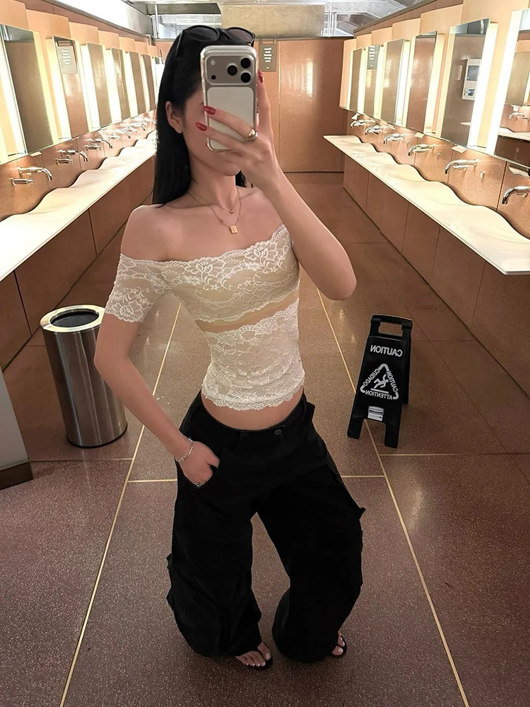 Pure desire lace jacquard one-shoulder short-sleeved T-shirt for women - slim-fitting base layer top with elegant short style
Pure desire lace jacquard one-shoulder short-sleeved T-shirt for women - slim-fitting base layer top with elegant short style