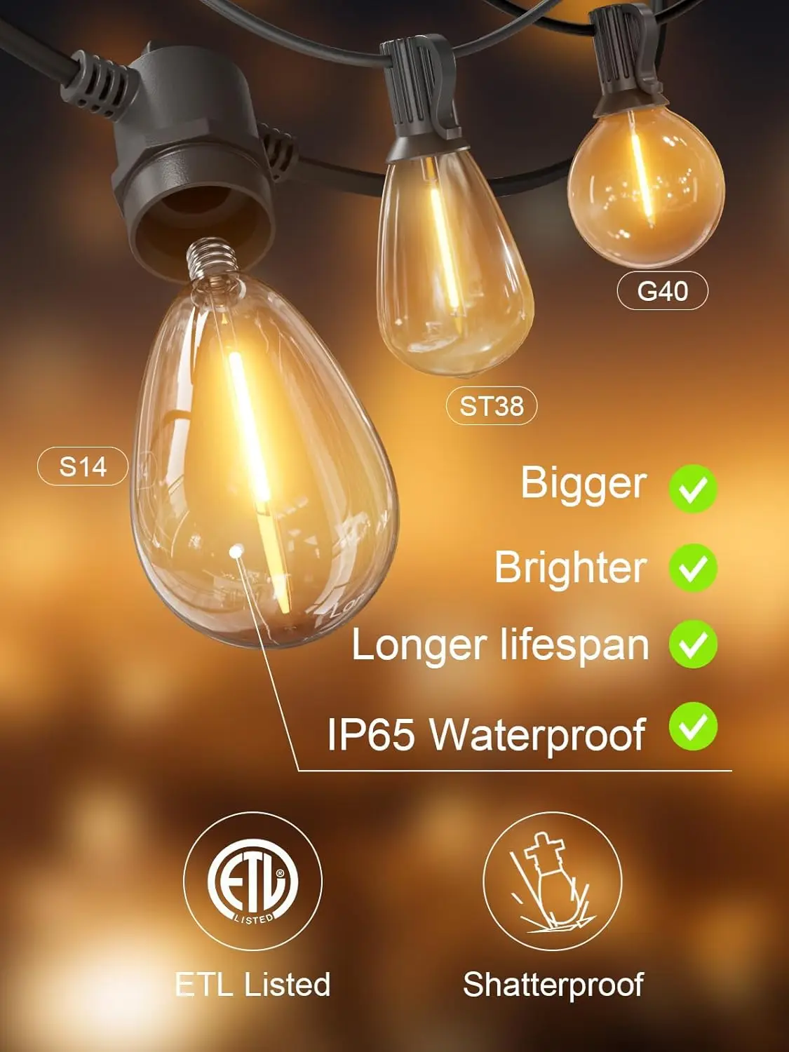 Outdoor String Lights 200 FT, Patio Lights for Outside with Shatterproof Bulbs, Waterproof IP65 Commercial Hanging Light
Outdoor String Lights 200 FT, Patio Lights for Outside with Shatterproof Bulbs, Waterproof IP65 Commercial Hanging Light